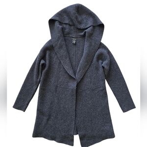 Halogen Long Ribbed Cashmere Wool Cardigan Open Front Sweater Hooded Small‎ Gray